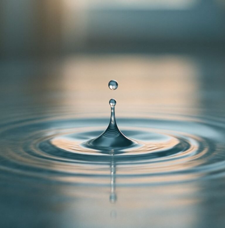 A calm water drop creating ripples on a still surface- symbolic of inner peace